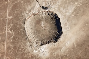 [Meteor Crater. Image credit: USGS National Map Seamless Server. From http://earthobservatory.nasa.gov/IOTD/view.php?id=39769]